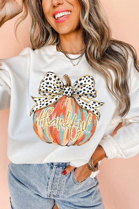 Graphic Pumpkin Print With Bow Crew Neck Sweatshirt