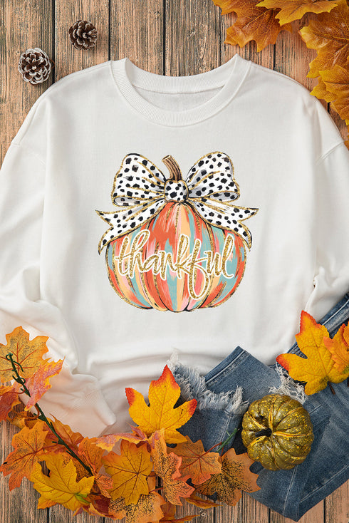 Graphic Pumpkin Print With Bow Crew Neck Sweatshirt