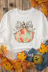 Graphic Pumpkin Print With Bow Crew Neck Sweatshirt