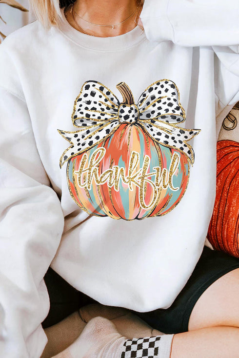 Graphic Pumpkin Print With Bow Crew Neck Sweatshirt