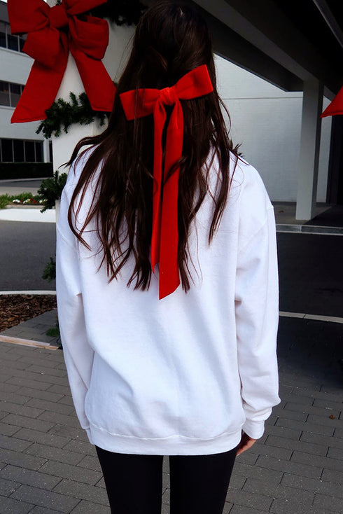 Graphic Ribbon Bow Crew Neck Pullover Sweatshirt