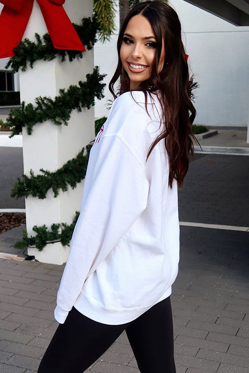 Graphic Ribbon Bow Crew Neck Pullover Sweatshirt
