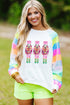 Graphic Sequin Sleeve Crew Neck Pullover Sweatshirt