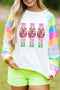 Graphic Sequin Sleeve Crew Neck Pullover Sweatshirt