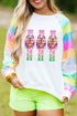Graphic Sequin Sleeve Crew Neck Pullover Sweatshirt