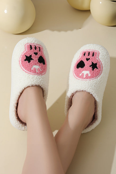 Graphic Skull Print Plush Fleece Round Toe Slip On Slippers