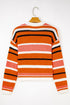 Graphic Spliced Stripe Drop Shoulder Cropped Pullover Sweater