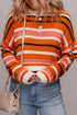 Graphic Spliced Stripe Drop Shoulder Cropped Pullover Sweater