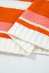 Graphic Spliced Stripe Drop Shoulder Cropped Pullover Sweater
