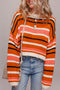 Graphic Spliced Stripe Drop Shoulder Cropped Pullover Sweater
