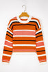 Graphic Spliced Stripe Drop Shoulder Cropped Pullover Sweater