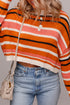 Graphic Spliced Stripe Drop Shoulder Cropped Pullover Sweater