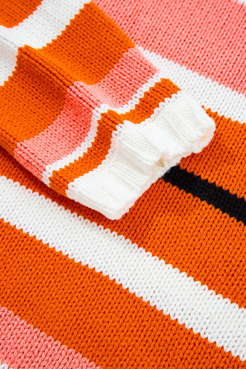 Graphic Spliced Stripe Drop Shoulder Cropped Pullover Sweater