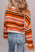 Graphic Spliced Stripe Drop Shoulder Cropped Pullover Sweater