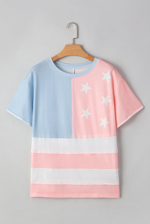 Graphic Star Stripe Print Crewneck Short Sleeve Shirt