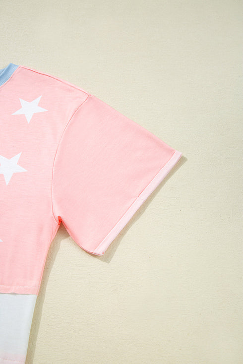 Graphic Star Stripe Print Crewneck Short Sleeve Shirt
