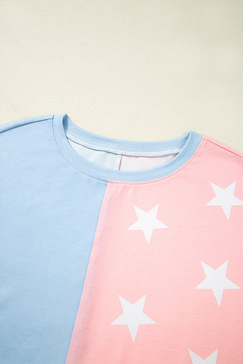 Graphic Star Stripe Print Crewneck Short Sleeve Shirt