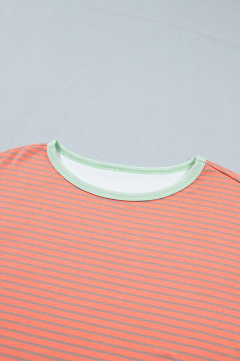 Graphic Stripe Raw Seam Trim Detail Long Sleeve Top