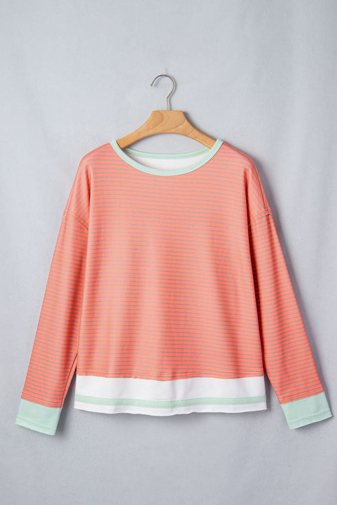 Graphic Stripe Raw Seam Trim Detail Long Sleeve Top