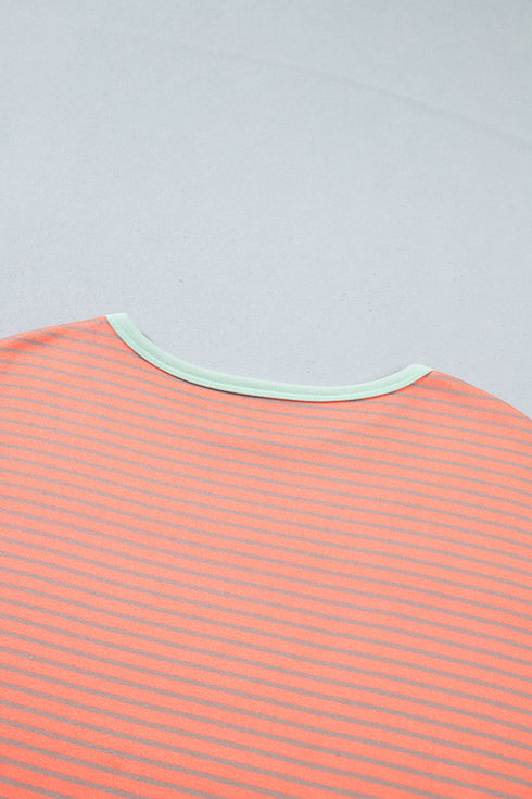 Graphic Stripe Raw Seam Trim Detail Long Sleeve Top