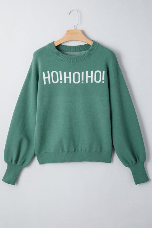 Graphic Text Balloon Sleeve Crew Neck Sweater