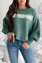 Graphic Text Balloon Sleeve Crew Neck Sweater