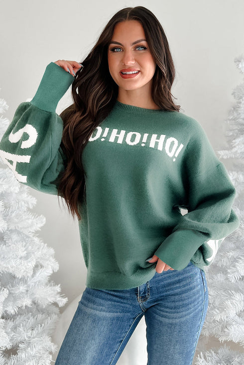 Graphic Text Balloon Sleeve Crew Neck Sweater