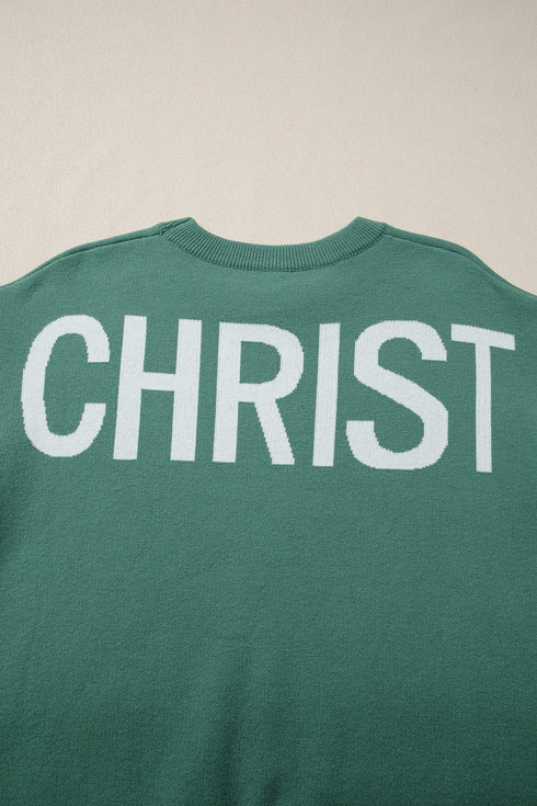 Graphic Text Balloon Sleeve Crew Neck Sweater