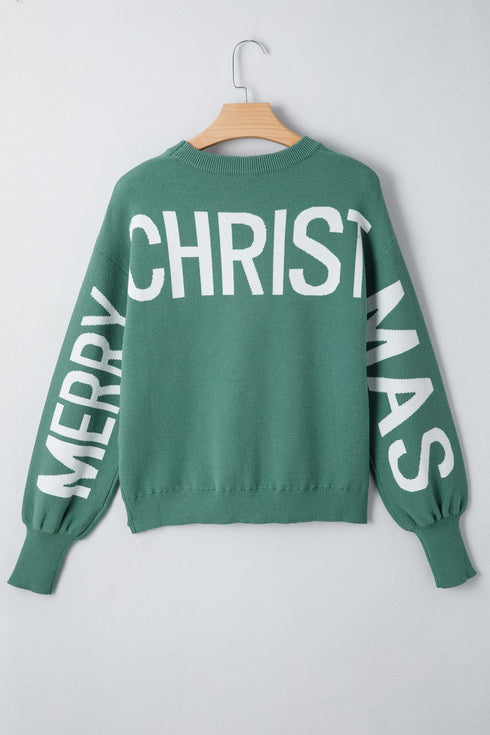 Graphic Text Balloon Sleeve Crew Neck Sweater