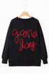 Graphic Textured Script Crew Neck Pullover Sweatshirt