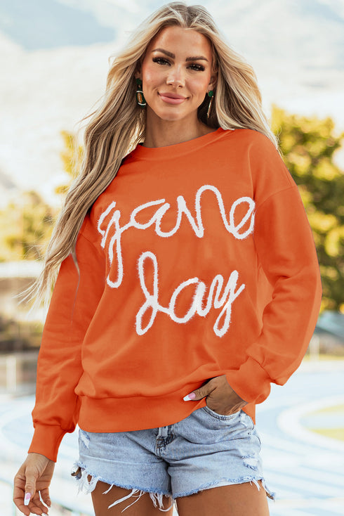 Graphic Textured Script Crew Neck Pullover Sweatshirt