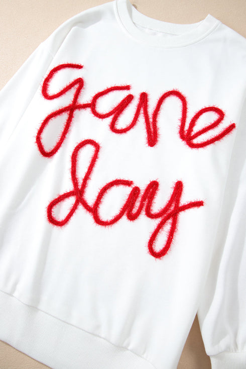 Graphic Textured Script Crew Neck Pullover Sweatshirt