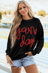 Graphic Textured Script Crew Neck Pullover Sweatshirt