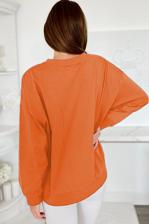 Graphic Textured Script Crew Neck Pullover Sweatshirt