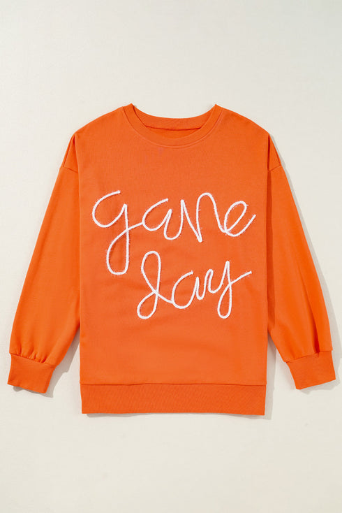 Graphic Textured Script Crew Neck Pullover Sweatshirt