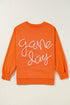 Graphic Textured Script Crew Neck Pullover Sweatshirt