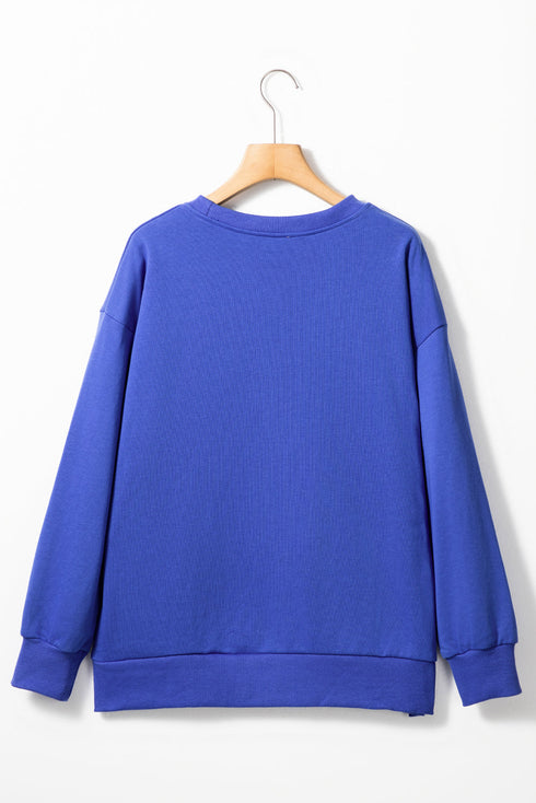 Graphic Textured Script Crew Neck Pullover Sweatshirt