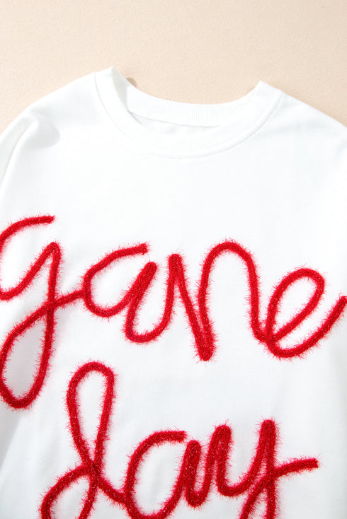Graphic Textured Script Crew Neck Pullover Sweatshirt