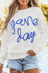 Graphic Textured Script Crew Neck Pullover Sweatshirt