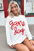 Graphic Textured Script Crew Neck Pullover Sweatshirt
