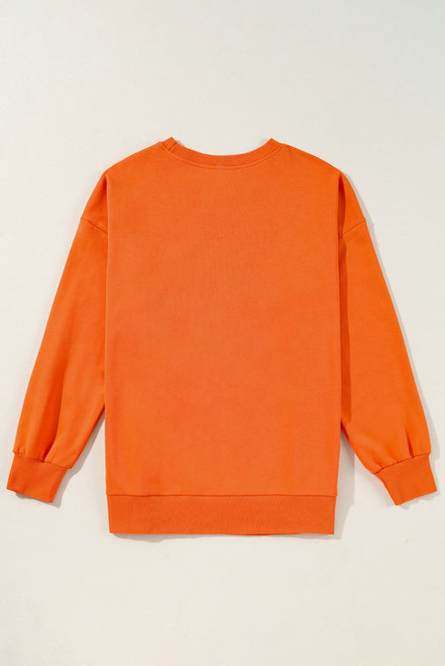 Graphic Textured Script Crew Neck Pullover Sweatshirt