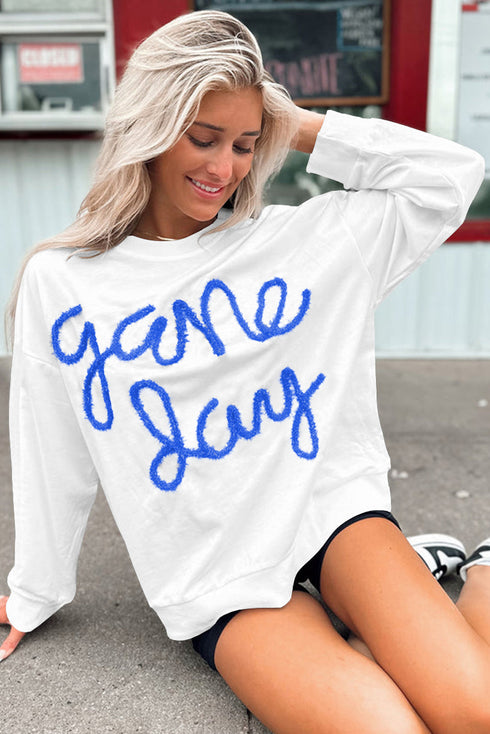 Graphic Textured Script Crew Neck Pullover Sweatshirt