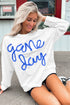 Graphic Textured Script Crew Neck Pullover Sweatshirt