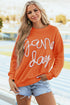 Graphic Textured Script Crew Neck Pullover Sweatshirt