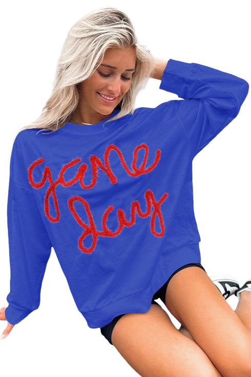 Graphic Textured Script Crew Neck Pullover Sweatshirt