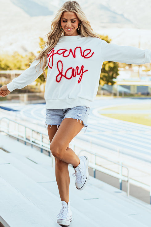 Graphic Textured Script Crew Neck Pullover Sweatshirt