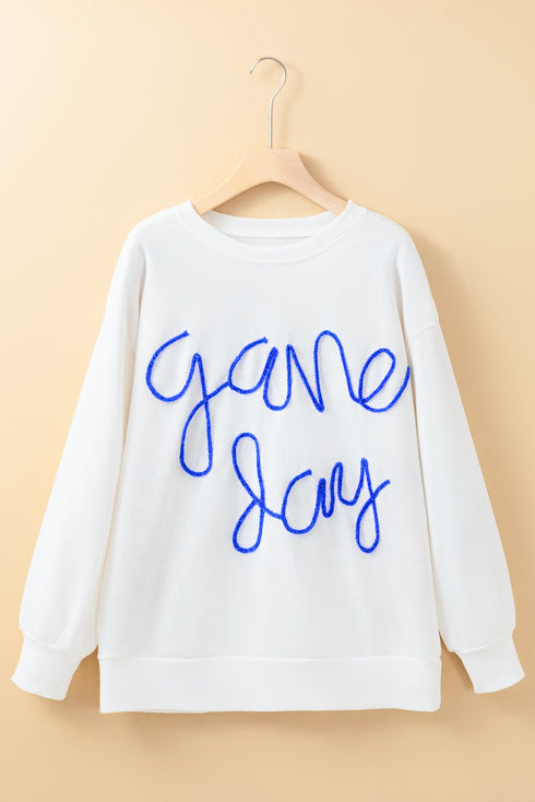 Graphic Textured Script Crew Neck Pullover Sweatshirt