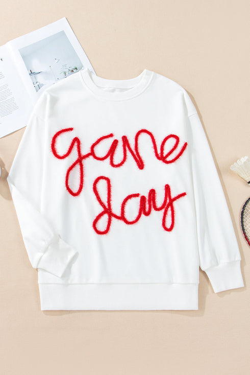 Graphic Textured Script Crew Neck Pullover Sweatshirt