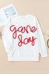 Graphic Textured Script Crew Neck Pullover Sweatshirt