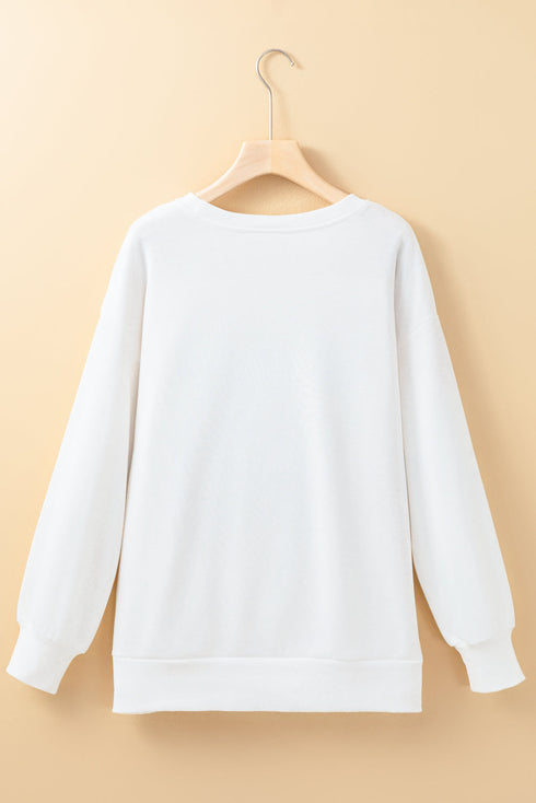 Graphic Textured Script Crew Neck Pullover Sweatshirt